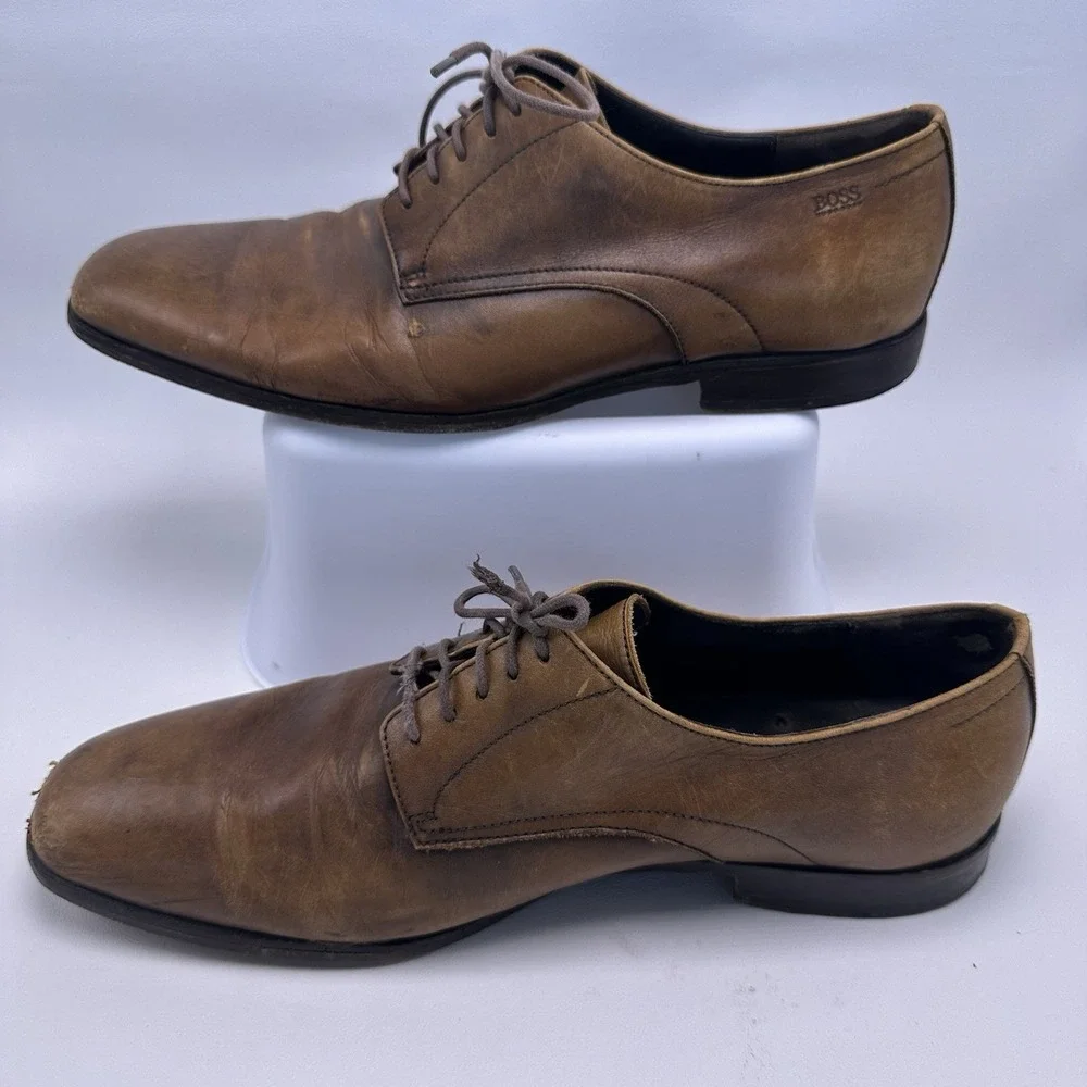 Hugo Boss Men's Brown Dress Shoes Size 9 US Derby Plain‎ Toe